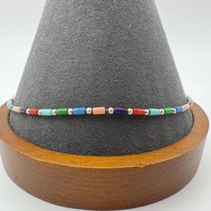 Silpada Multicolor Beaded Tube Anklet Dainty Sterling Silver Spring Ring Clasp